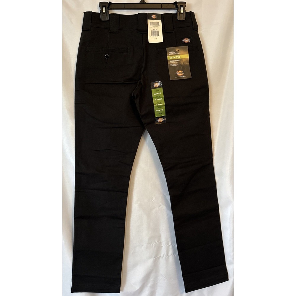 Dickies Flex Twill Work Pants Slim Skinny Fit Black Cotton Blend 30X30 NWT